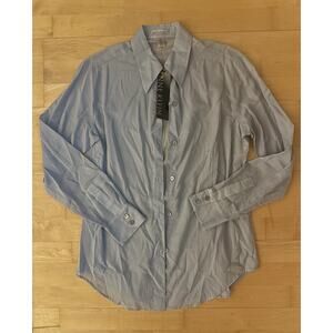 VTG Anne Klein Semi Sheer Light Blue Bottom down Collared Shirt M